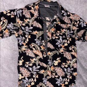 RON JON Floral Black and Brown Men's Button-down Shirt